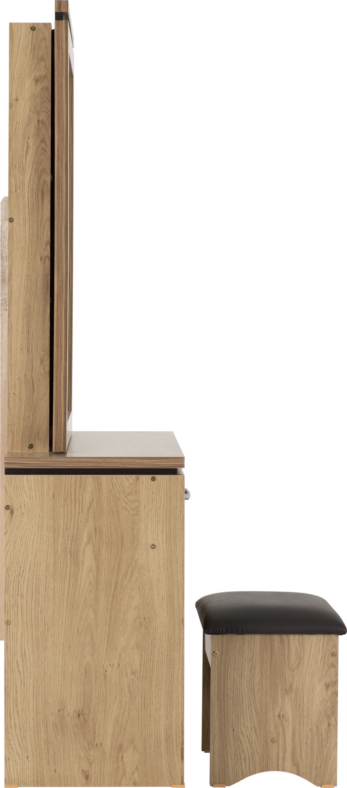 Charles 1 Drawer Dressing Table Set - Oak Effect Veneer/Brown Pu