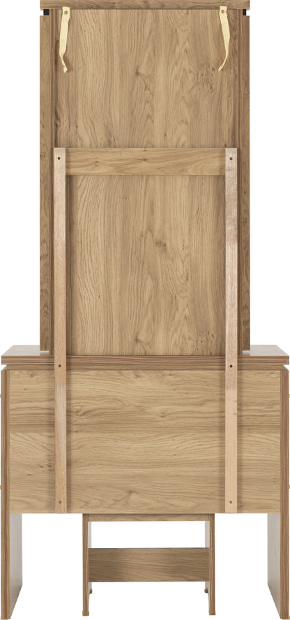 Charles 1 Drawer Dressing Table Set - Oak Effect Veneer/Brown Pu