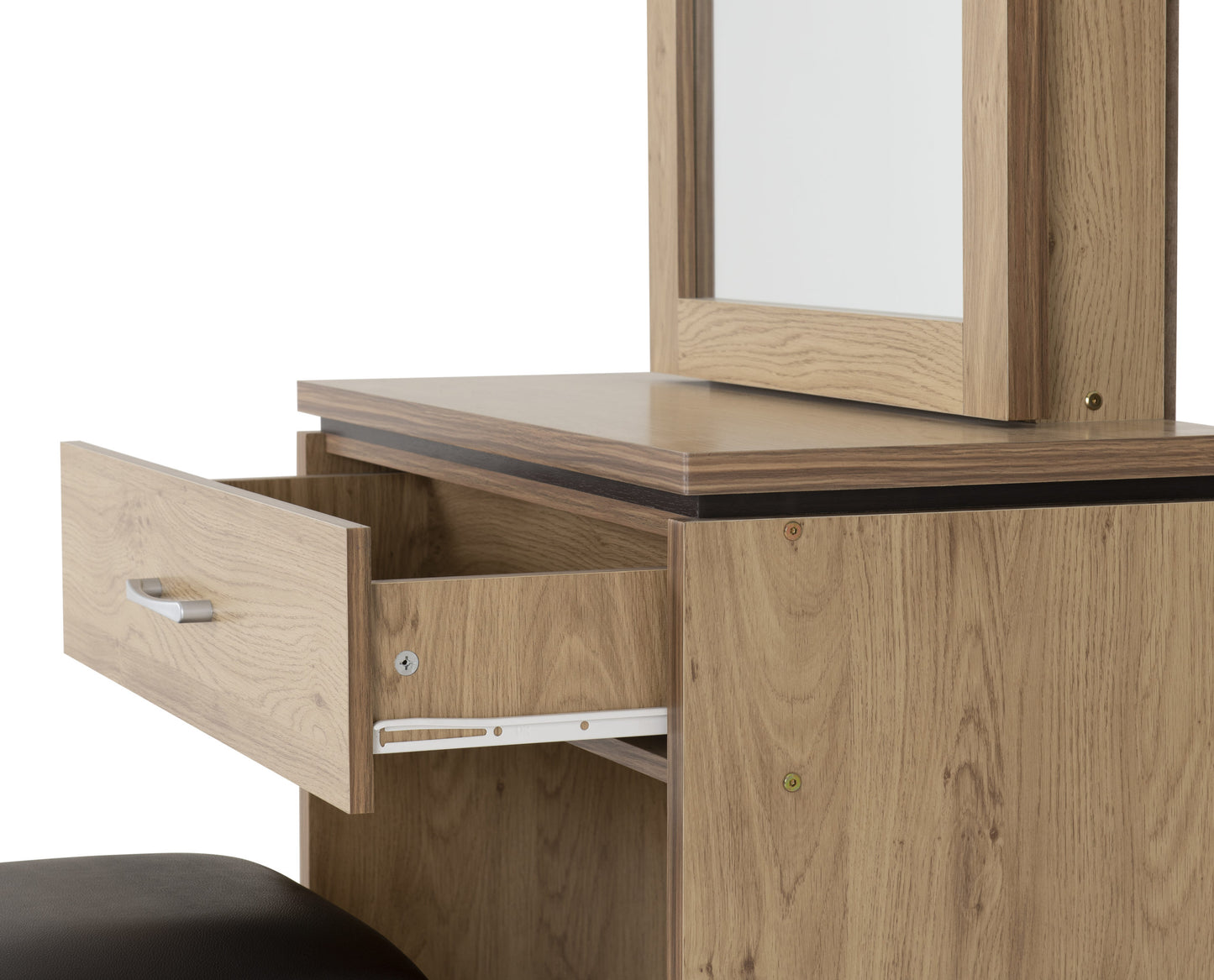 Charles 1 Drawer Dressing Table Set - Oak Effect Veneer/Brown Pu
