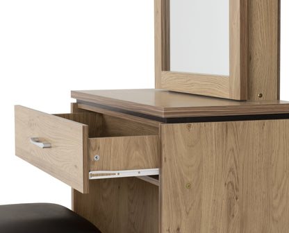 Charles 1 Drawer Dressing Table Set - Oak Effect Veneer/Brown Pu