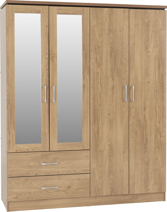 Charles 4 Door 2 Drawer Wardrobe - Oak Effect Veneer
