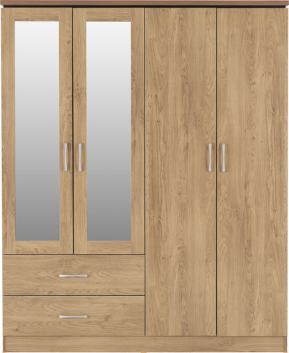Charles 4 Door 2 Drawer Wardrobe - Oak Effect Veneer