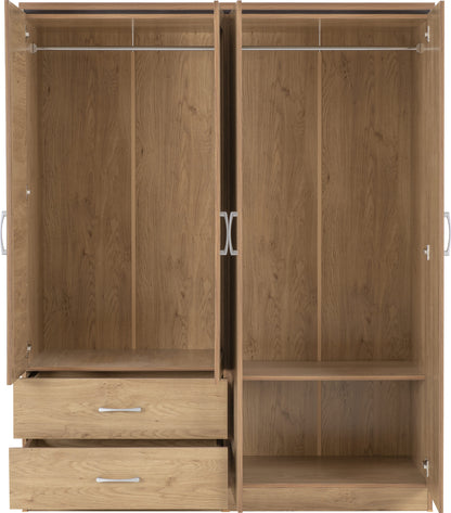 Charles 4 Door 2 Drawer Wardrobe - Oak Effect Veneer