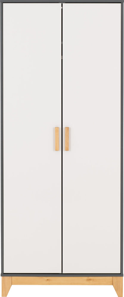 Cleveland 2 Door Wardrobe - White/Grey Metal Effect