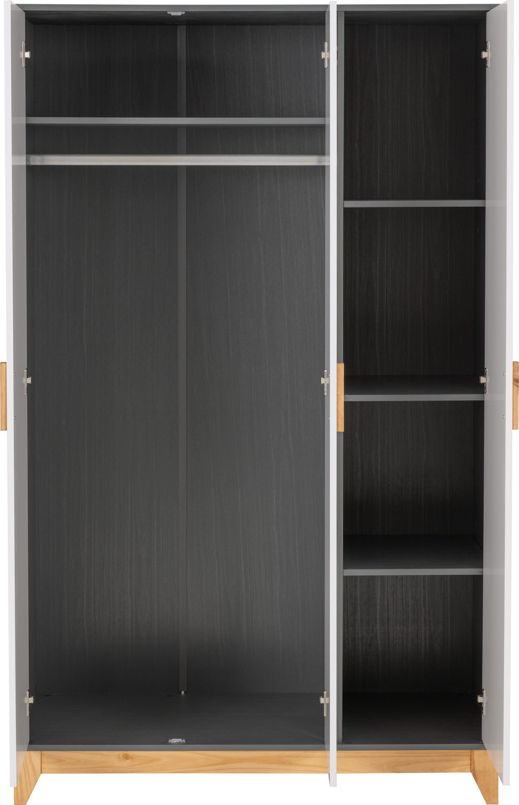 Cleveland 3 Door Wardrobe - White/Grey Metal Effect