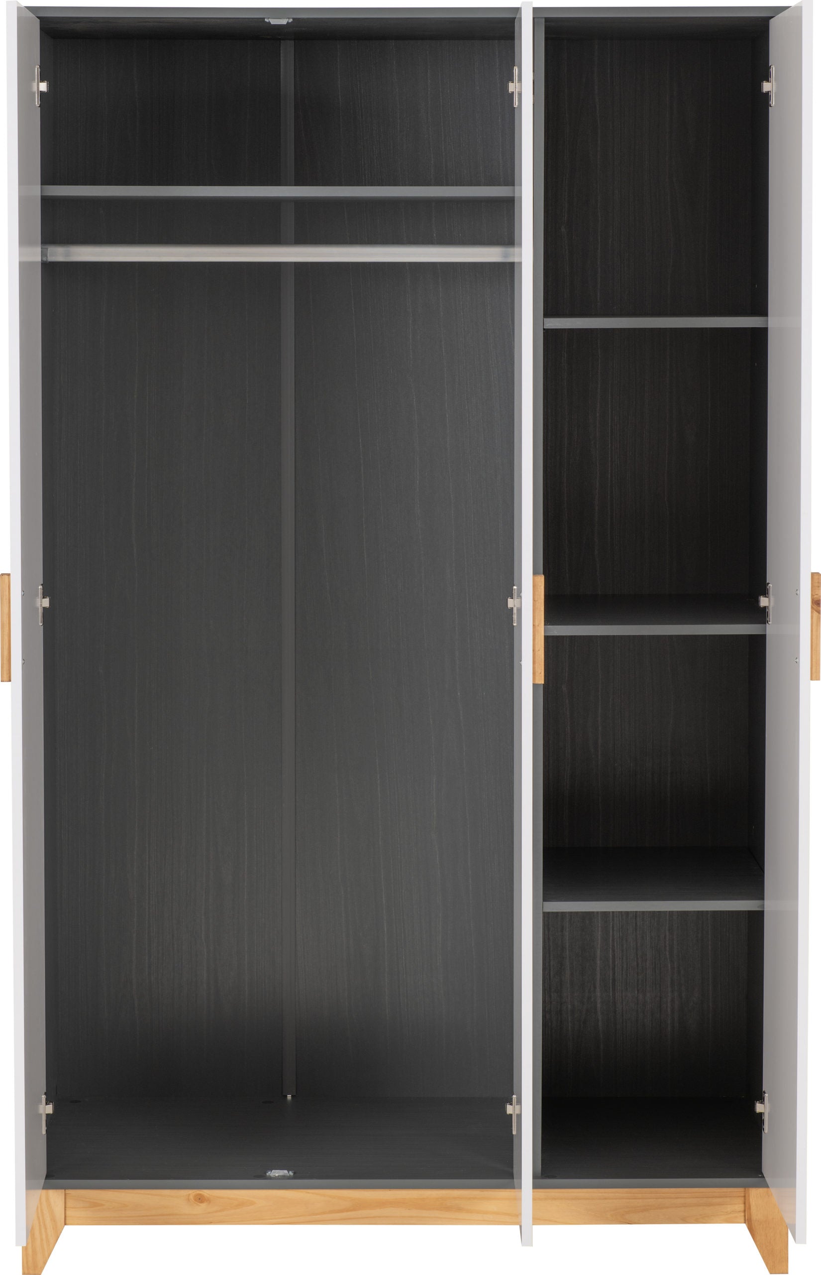Cleveland 3 Door Wardrobe - White/Grey Metal Effect