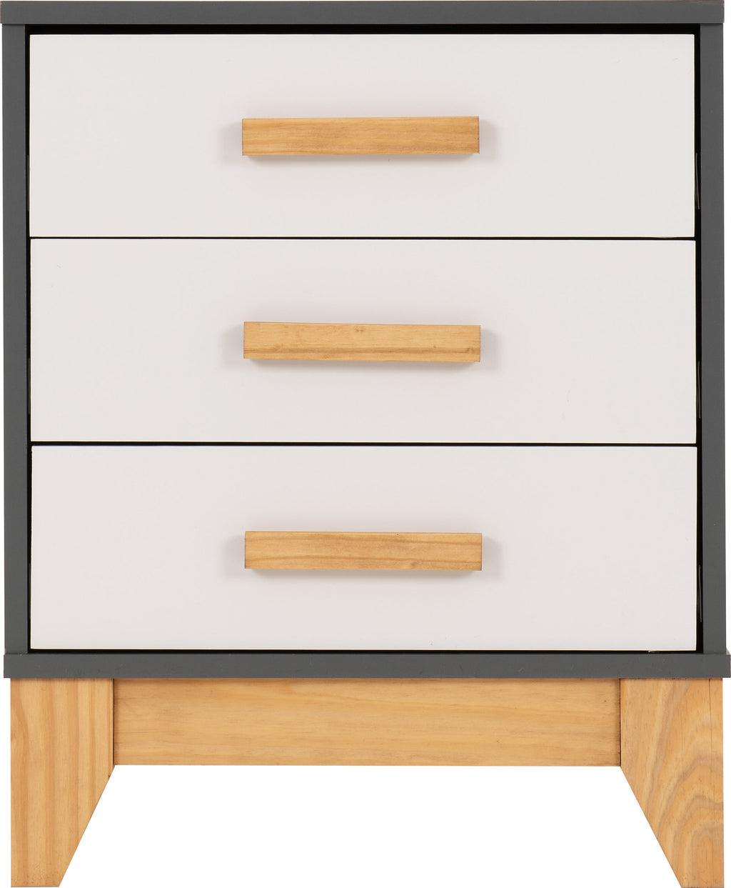 Cleveland 3 Drawer Bedside - White/Grey Metal Effect