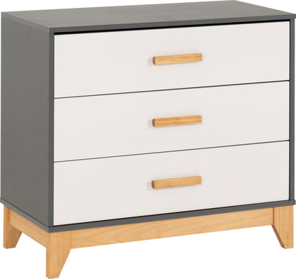 Cleveland 3 Drawer Chest - White/Grey Metal Effect