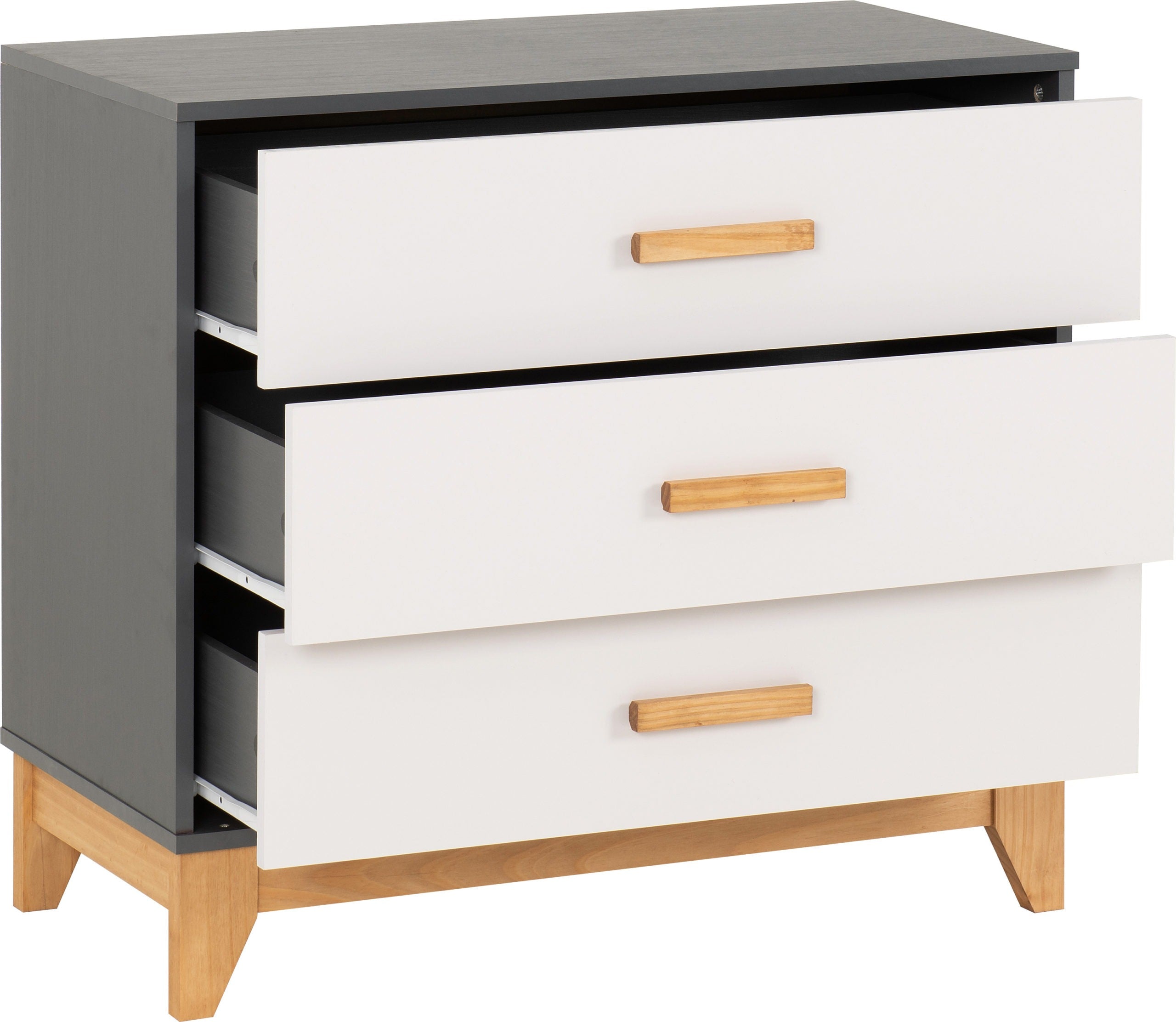 Cleveland 3 Drawer Chest - White/Grey Metal Effect