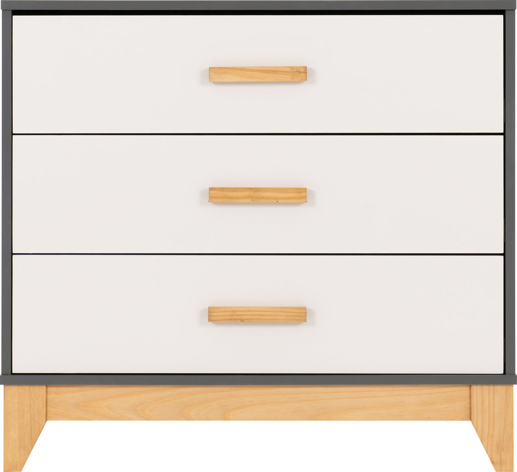 Cleveland 3 Drawer Chest - White/Grey Metal Effect