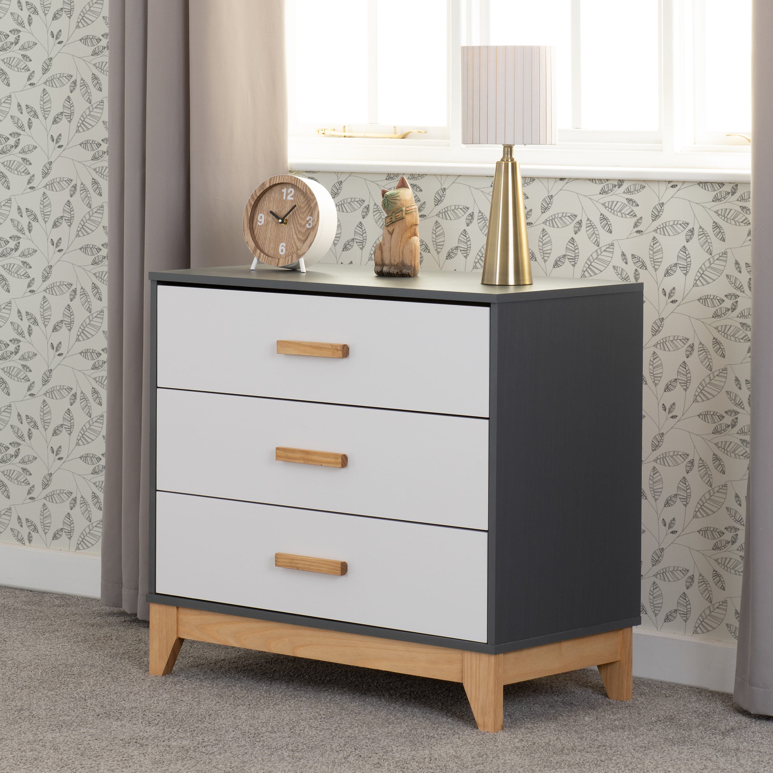 Cleveland 3 Drawer Chest - White/Grey Metal Effect