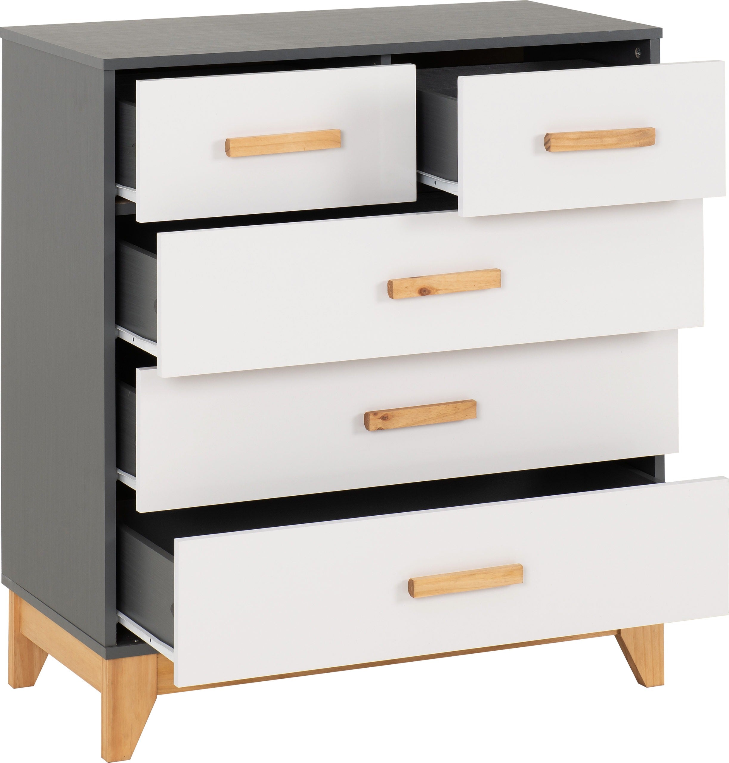 Cleveland 3+2 Drawer Chest - White/Grey Metal Effect