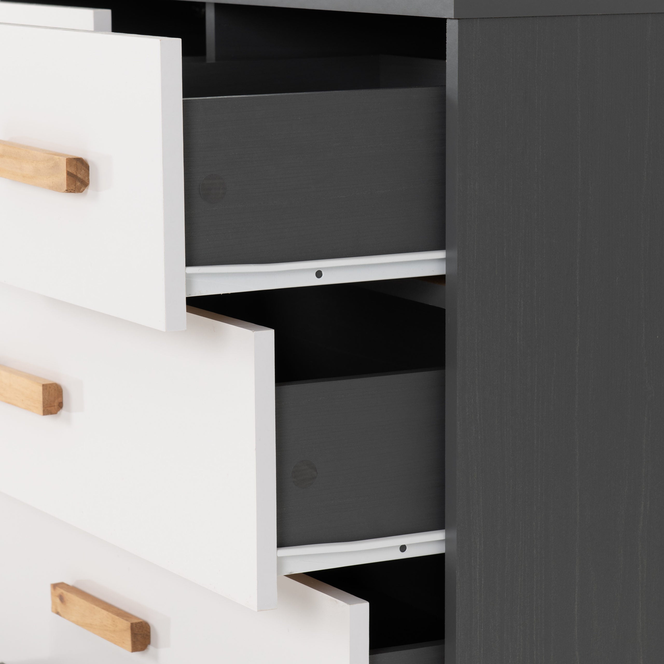 Cleveland 3+2 Drawer Chest - White/Grey Metal Effect