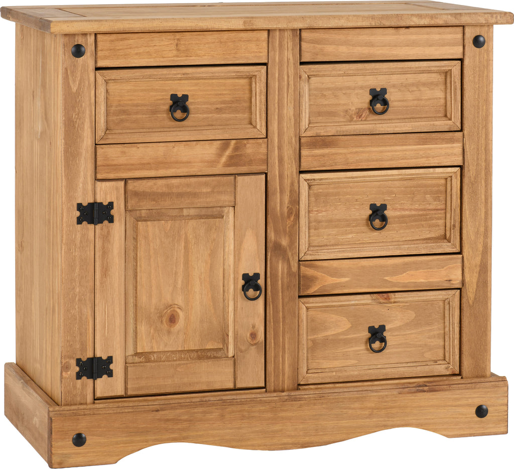 Corona 1 Door 4 Drawer Sideboard - Distressed Waxed Pine