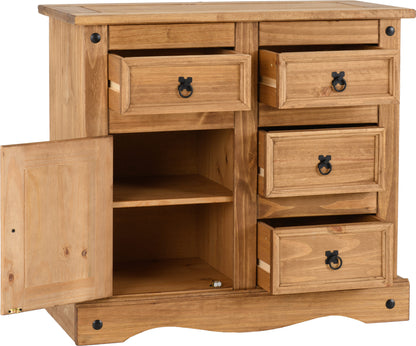 Corona 1 Door 4 Drawer Sideboard - Distressed Waxed Pine