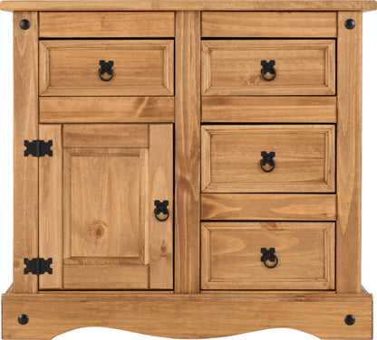 Corona 1 Door 4 Drawer Sideboard - Distressed Waxed Pine