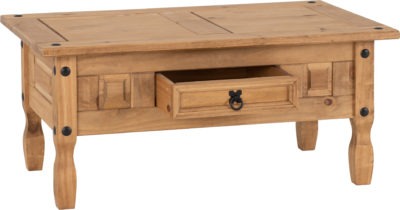 Corona 1 Drawer Coffee Table - Distressed Wax Pine