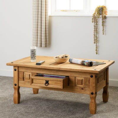 Corona 1 Drawer Coffee Table - Distressed Wax Pine
