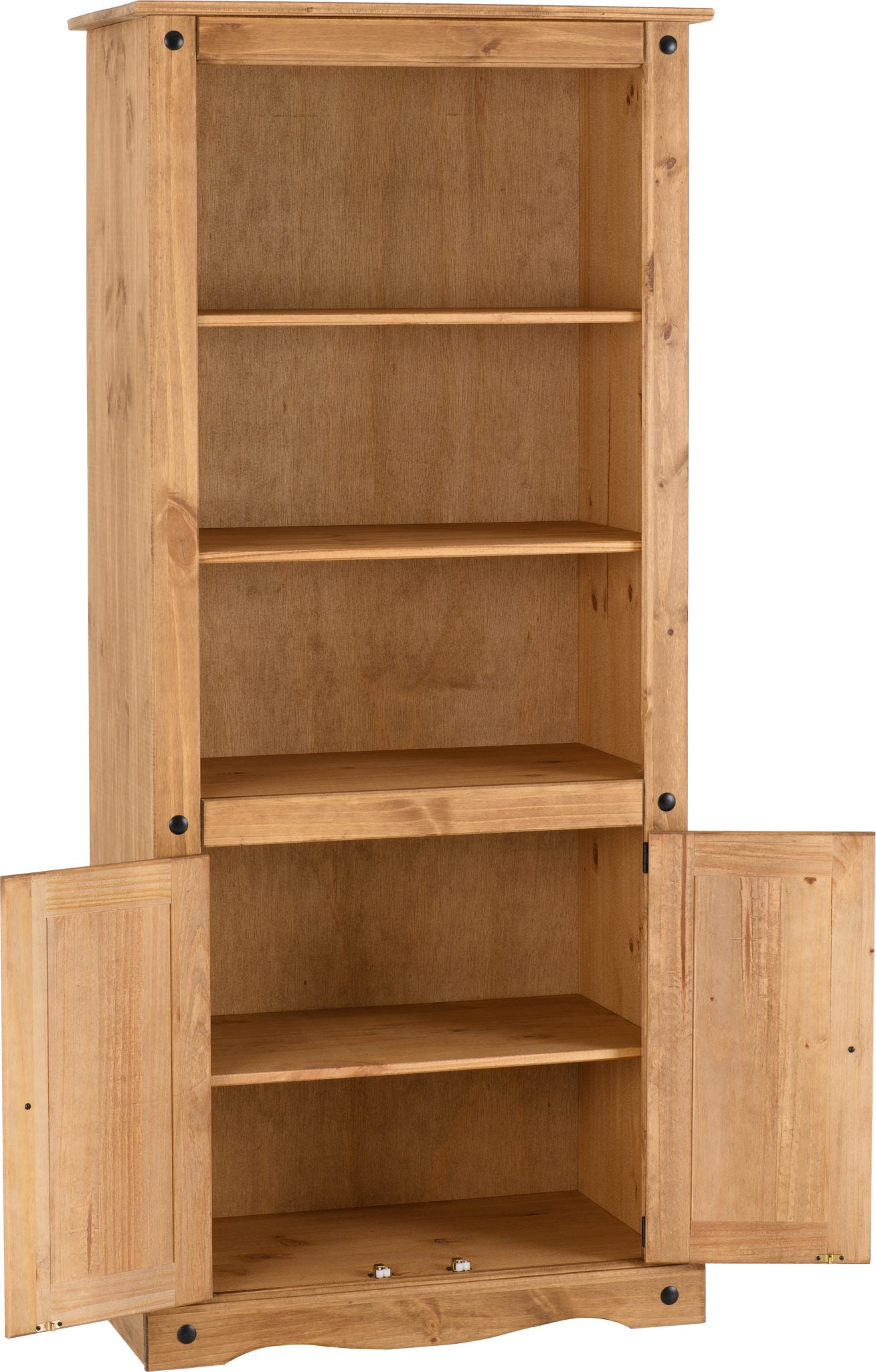 Corona 2 Door Display Unit/Bookcase - Distressed Waxed Pine