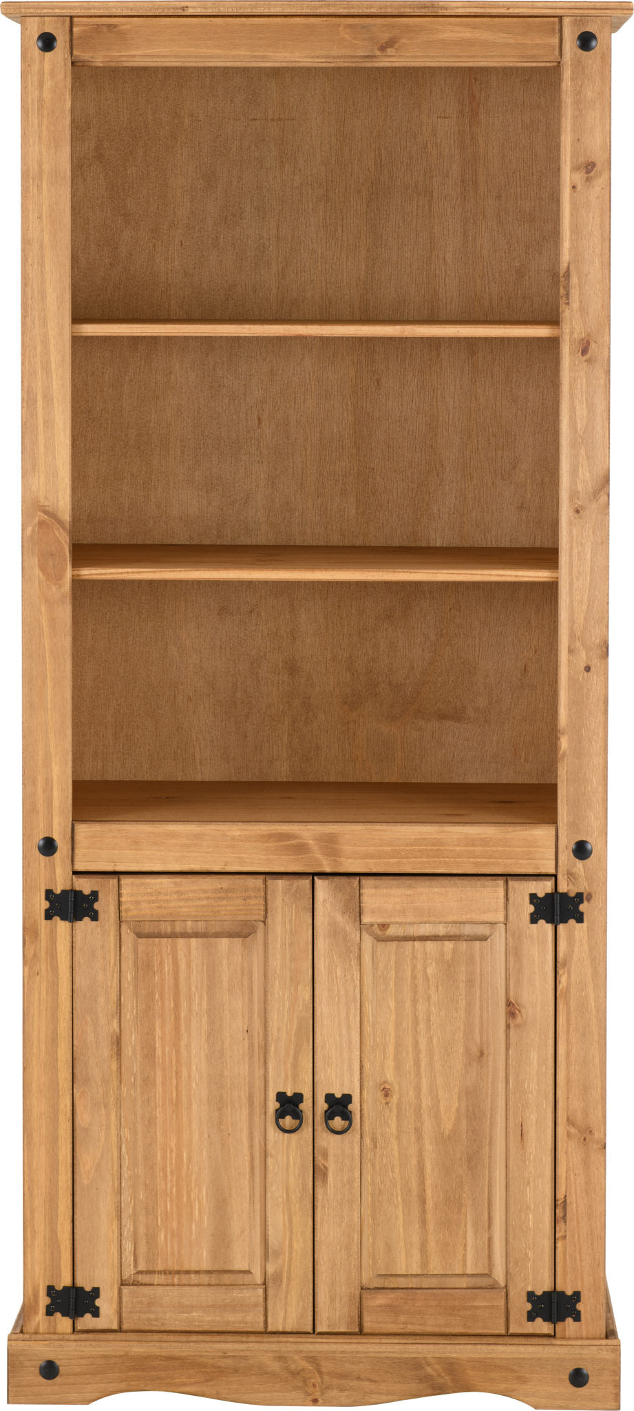 Corona 2 Door Display Unit/Bookcase - Distressed Waxed Pine
