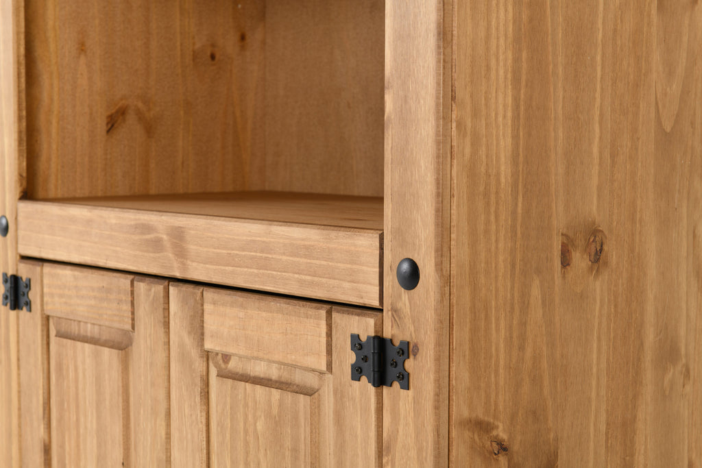 Corona 2 Door Display Unit/Bookcase - Distressed Waxed Pine