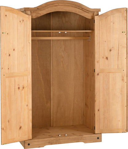 Corona 2 Door Wardrobe - Distressed Waxed Pine