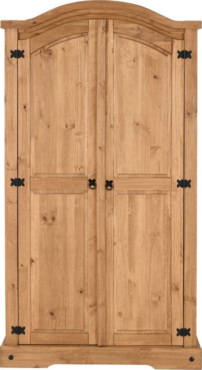 Corona 2 Door Wardrobe - Distressed Waxed Pine
