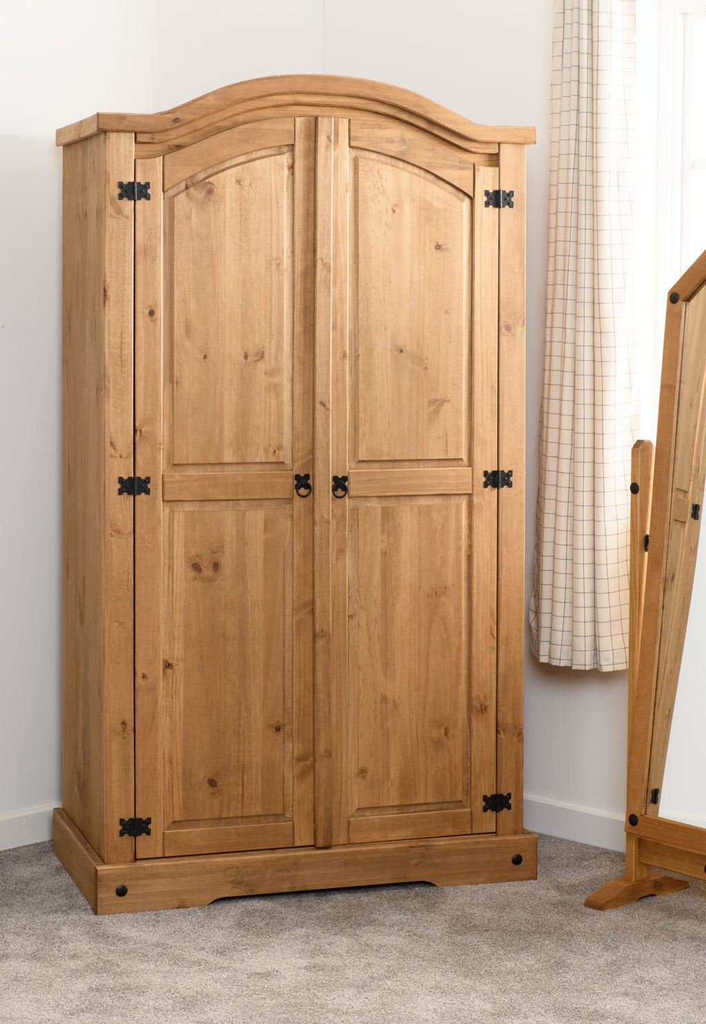 Corona 2 Door Wardrobe - Distressed Waxed Pine