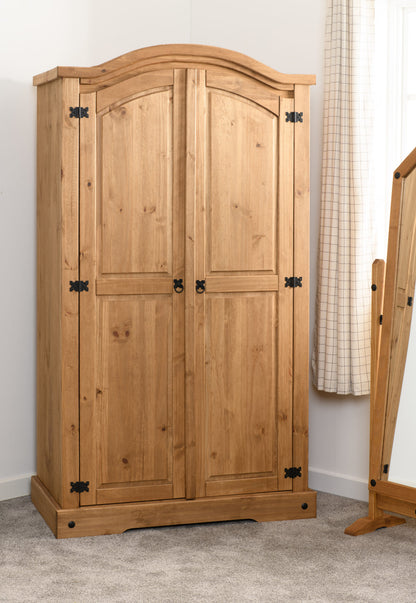 Corona 2 Door Wardrobe - Distressed Waxed Pine