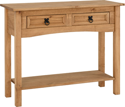 Corona 2 Drawer Console Table With Shelf - Distressed Waxed Pine