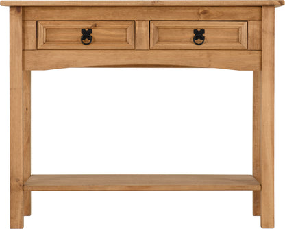 Corona 2 Drawer Console Table With Shelf - Distressed Waxed Pine