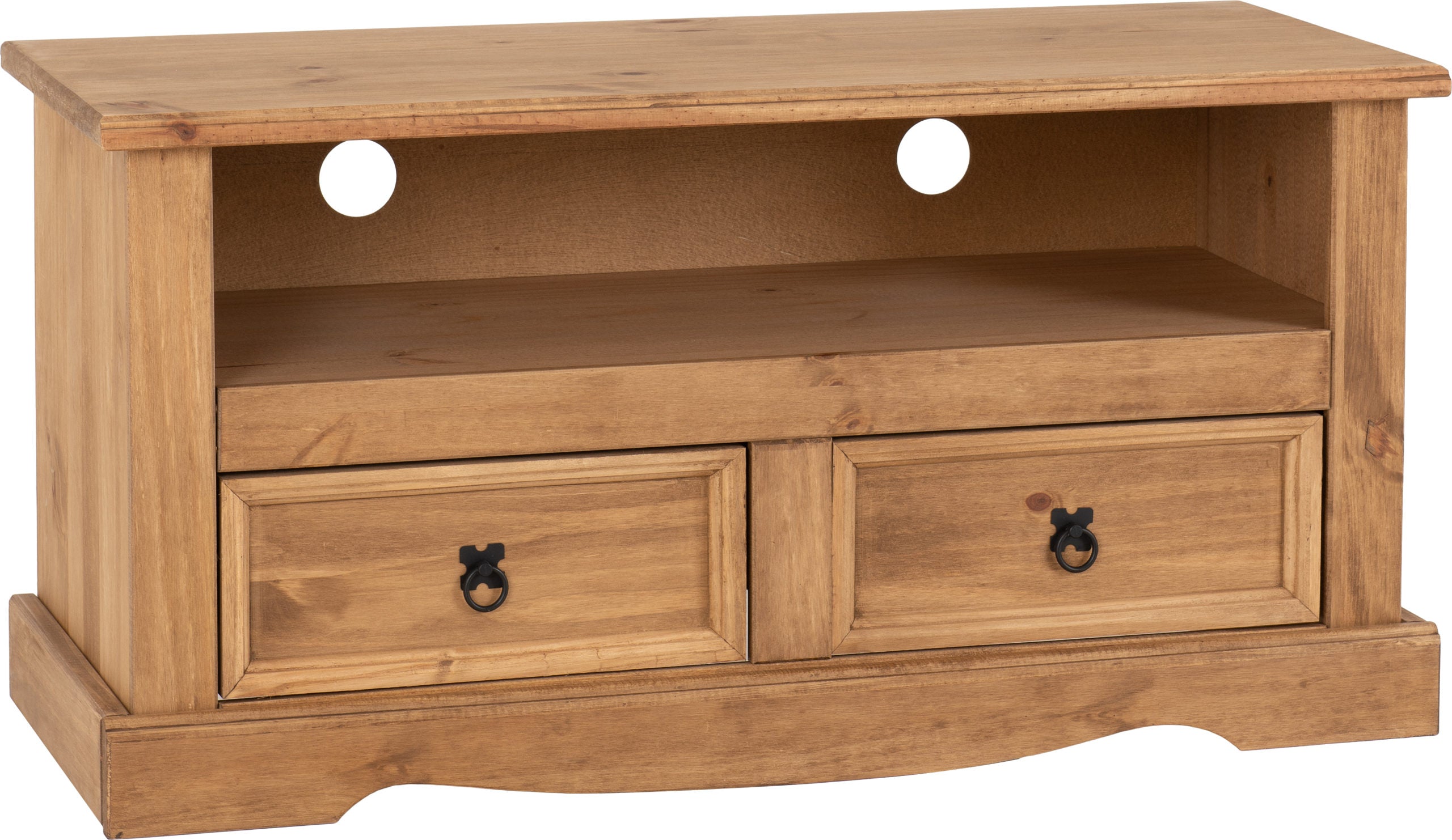 Corona 2 Drawer Flat Screen Tv Unit (No Shelf) - Distressed Waxed Pine
