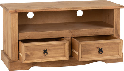 Corona 2 Drawer Flat Screen Tv Unit (No Shelf) - Distressed Waxed Pine