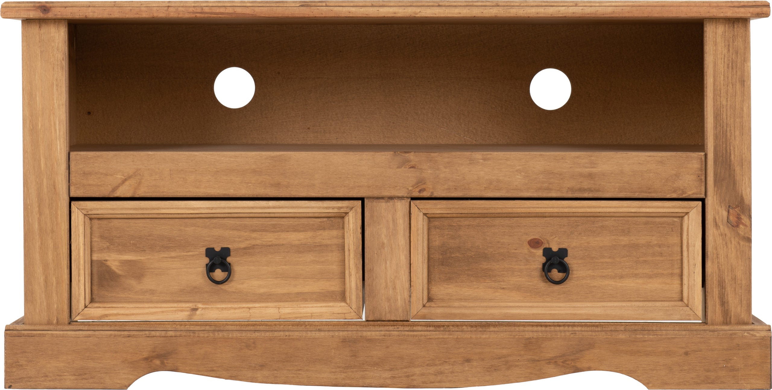 Corona 2 Drawer Flat Screen Tv Unit (No Shelf) - Distressed Waxed Pine