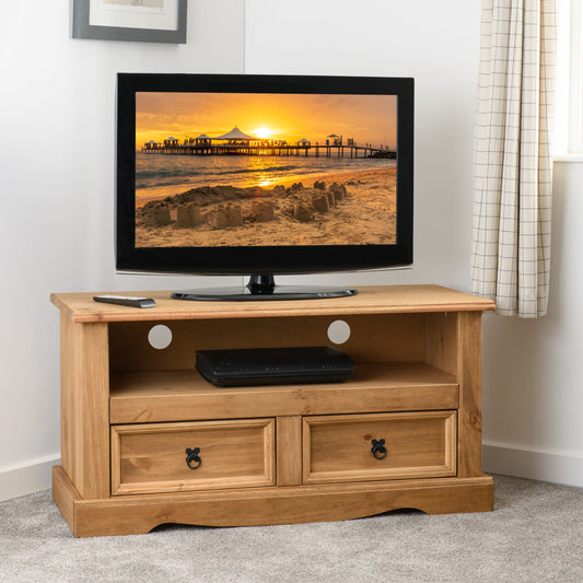 Corona 2 Drawer Flat Screen Tv Unit (No Shelf) - Distressed Waxed Pine
