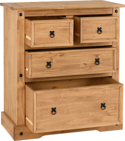Corona 2+2 Drawer Chest - Distressed Waxed Pine