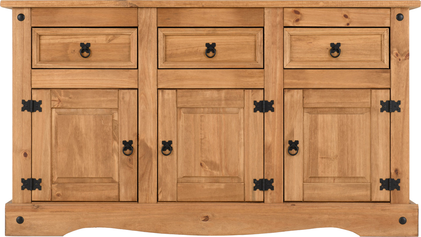 Corona 3 Door 3 Drawer Sideboard - Distressed Waxed Pine