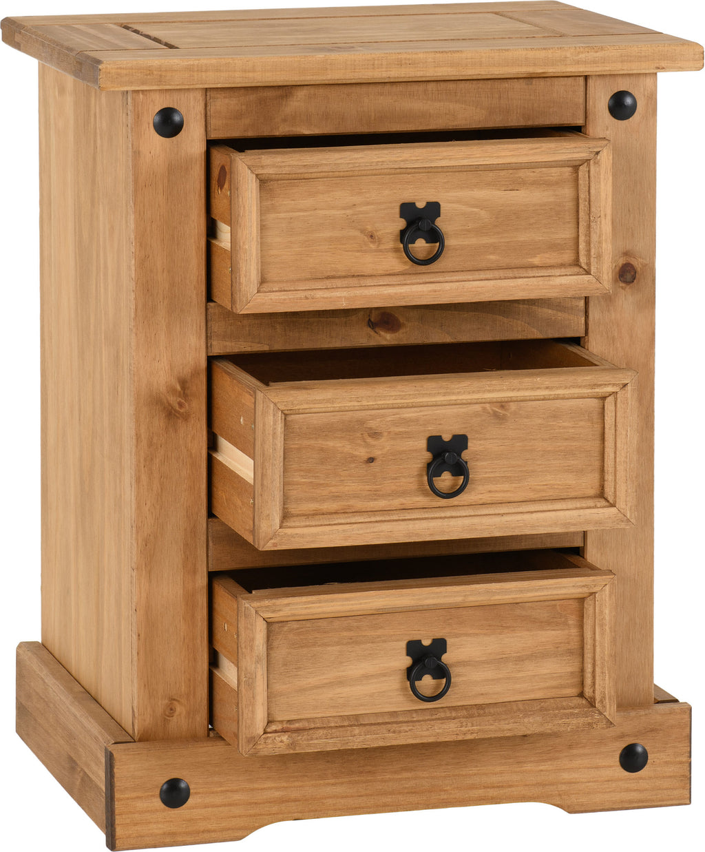 Corona 3 Drawer Bedside - Distressed Waxed Pine