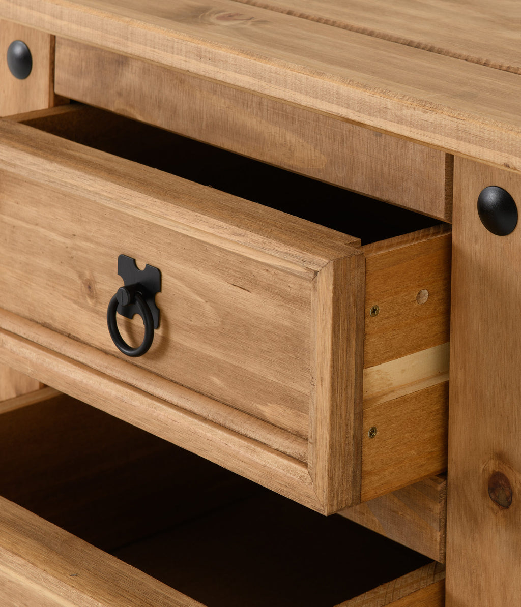 Corona 3 Drawer Bedside - Distressed Waxed Pine