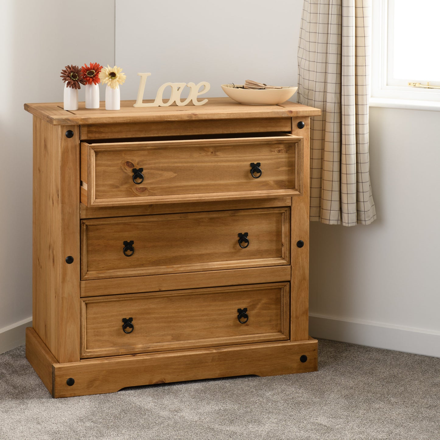 Corona 3 Drawer Chest - Distressed Waxed Pine