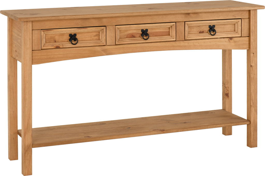 Corona 3 Drawer Console Table With Shelf - Distressed Waxed Pine