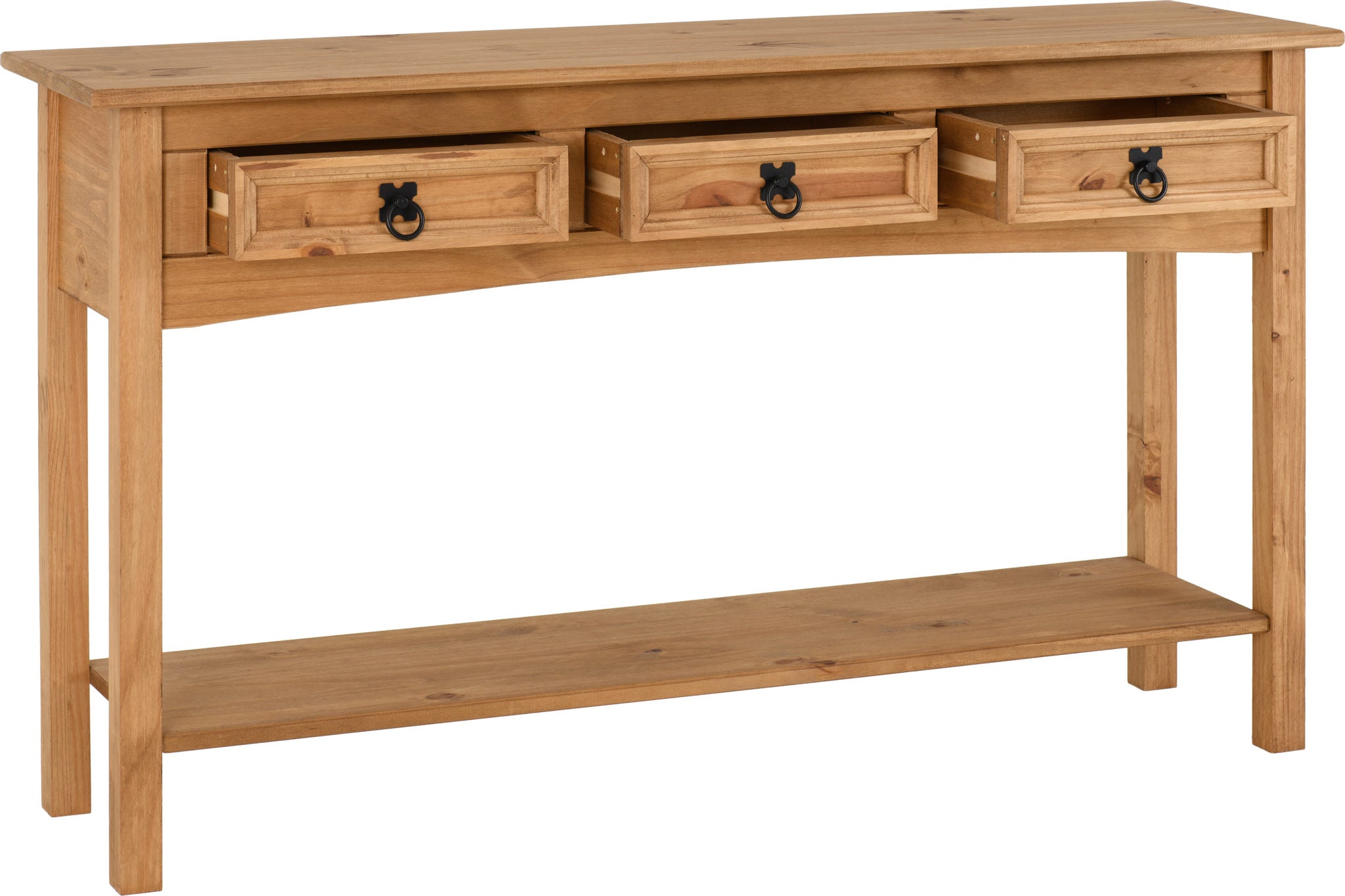 Corona 3 Drawer Console Table With Shelf - Distressed Waxed Pine