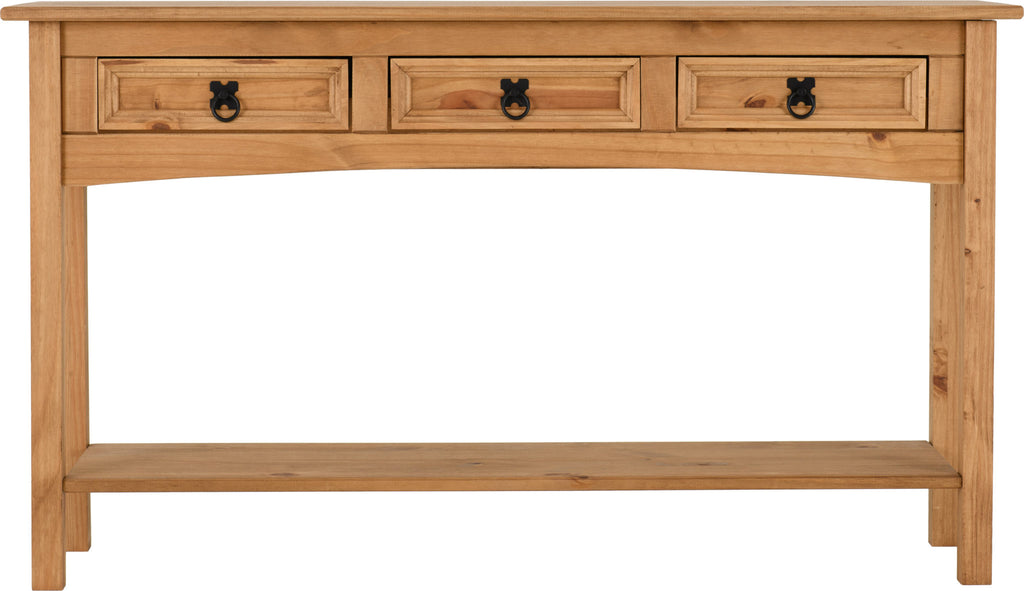 Corona 3 Drawer Console Table With Shelf - Distressed Waxed Pine