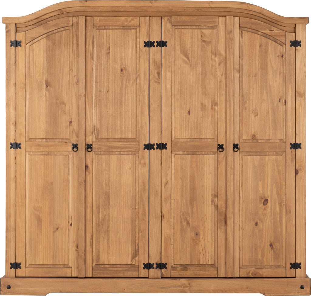 Corona 4 Door Wardrobe - Distressed Waxed Pine