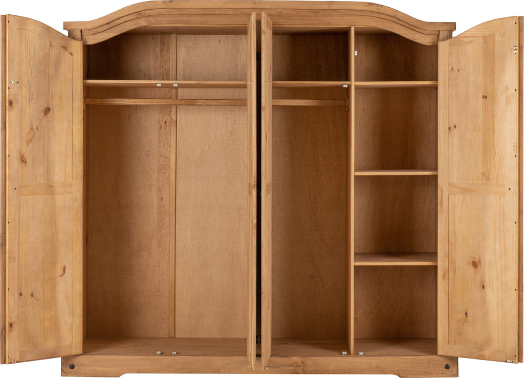 Corona 4 Door Wardrobe - Distressed Waxed Pine
