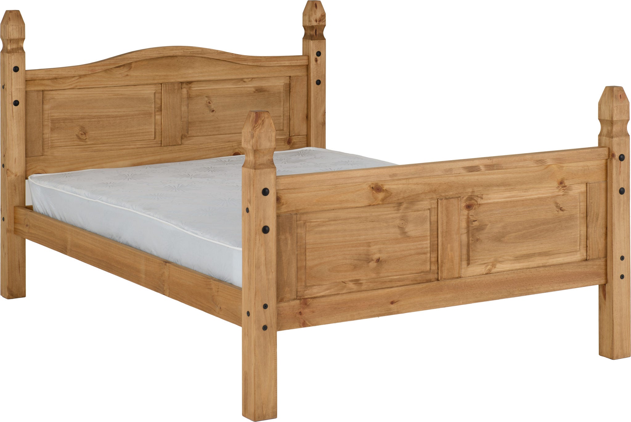 Corona 4'6" High End Bed - Distressed Waxed Pine