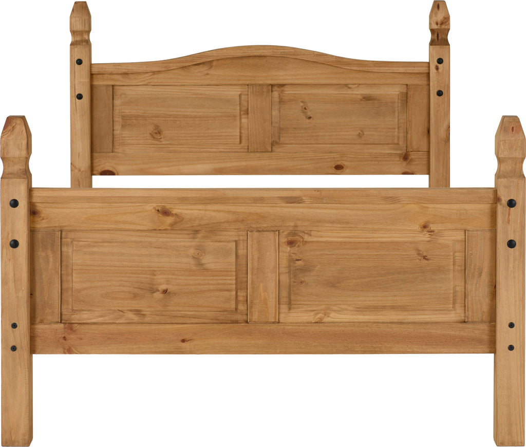 Corona 4'6" High End Bed - Distressed Waxed Pine
