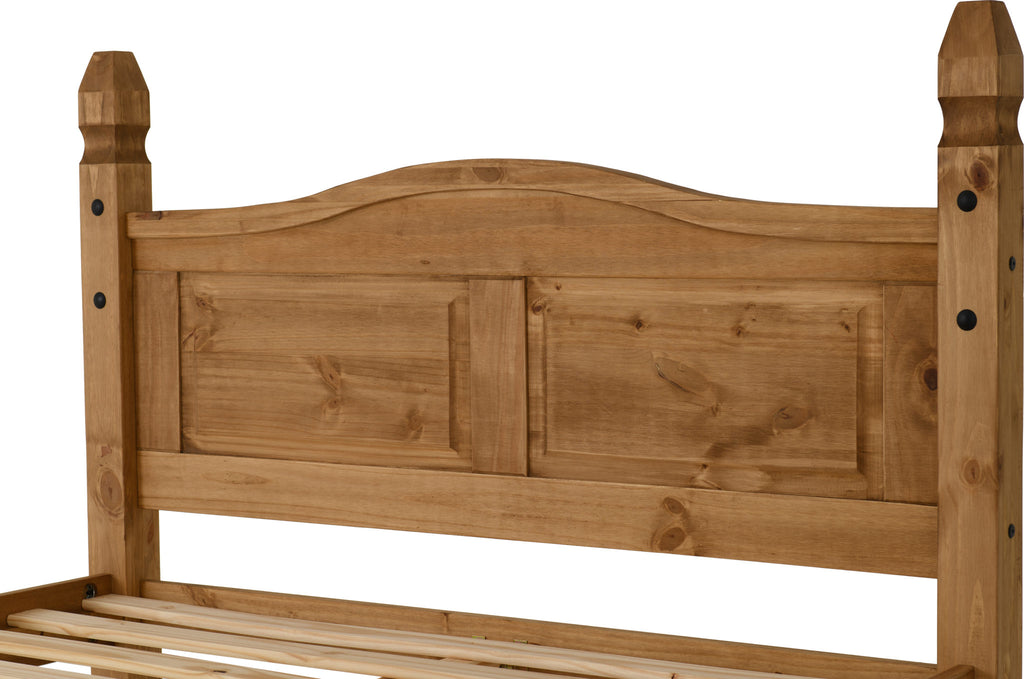 Corona 4'6" High End Bed - Distressed Waxed Pine