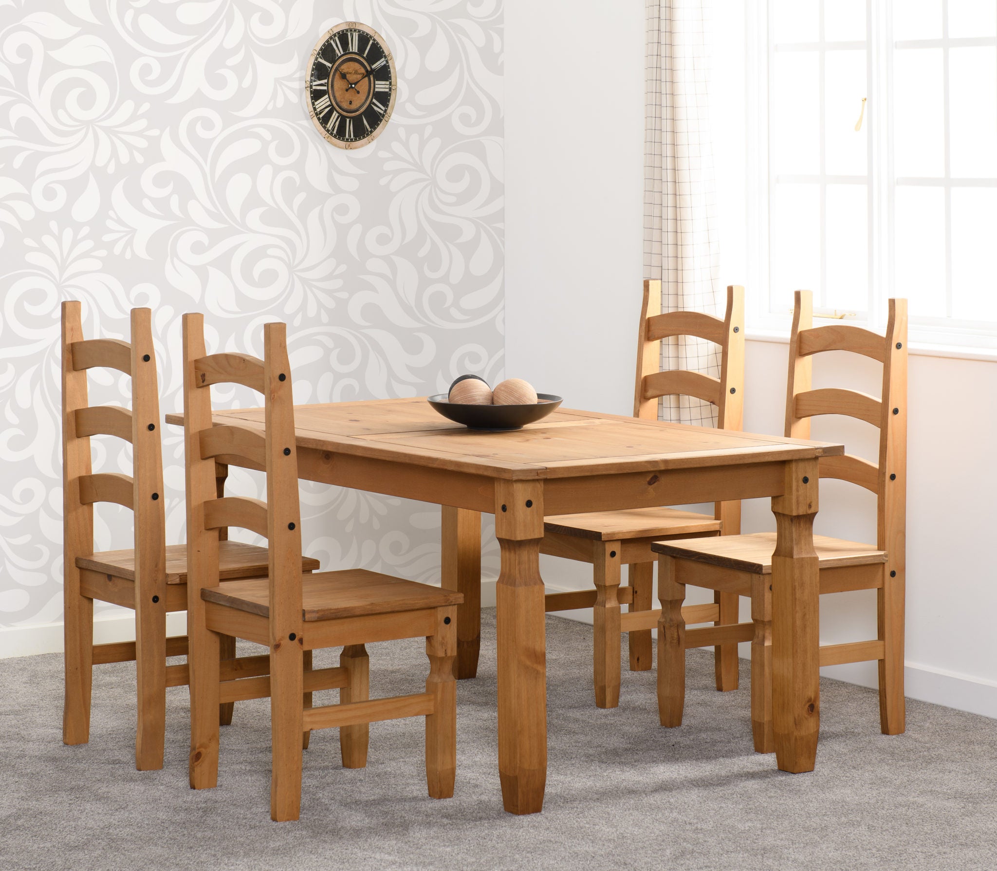Corona 5' Dining Set (X4 Chairs) - Distressed Waxed Pine