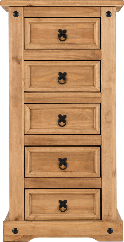 Corona 5 Drawer Narrow Chest - Distressed Waxed Pine